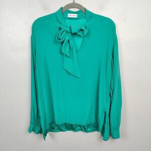 Scanlan Theodore Pussybow Silk Top‎ Womens 8 US Teal Green Pullover Designer